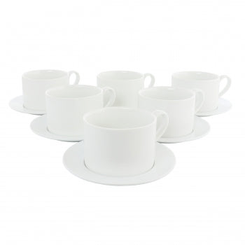 Our Table Simply White 6 Piece 3.75 Inch Porcelain Cups With Saucers Set