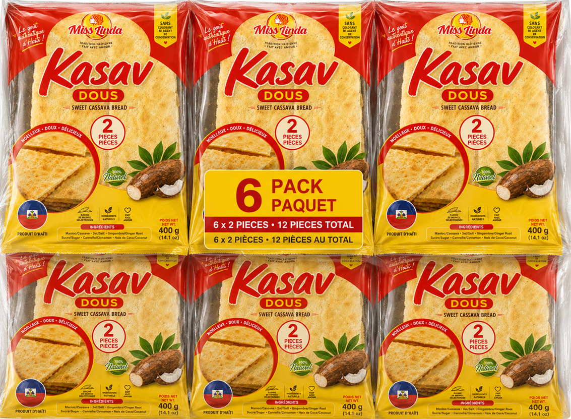 Cassava Snack: Kasav Miss Linda, Haitian Kasav Dous Pack of 6 bags (12 Kasav)