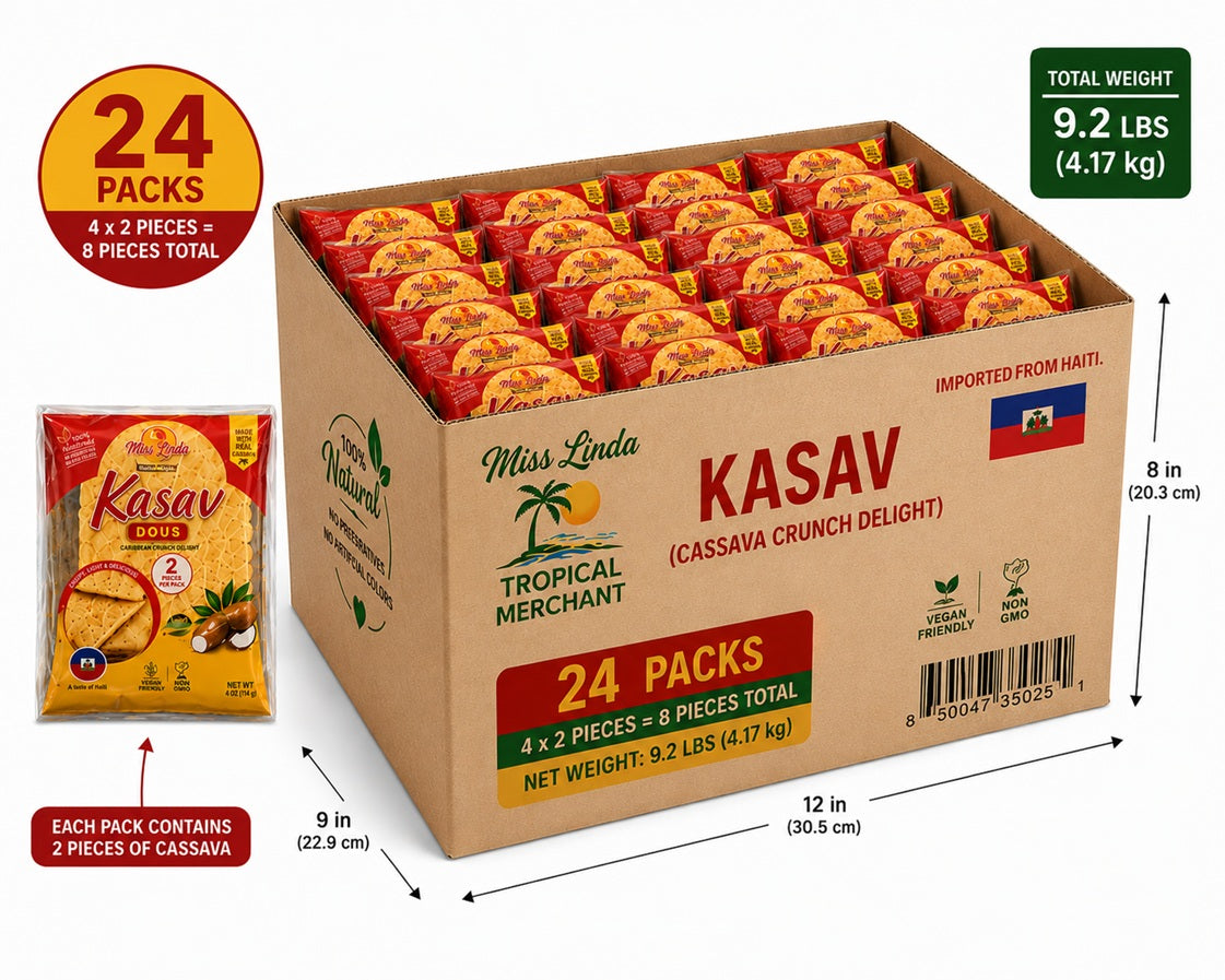 Kasav Miss Linda, Haitian Kasav Dous Box of 24 bags (48 Kasav)