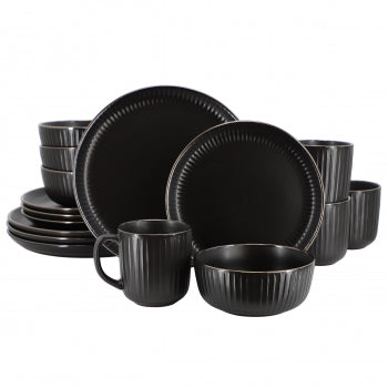 Elama Leo 16 Piece Stoneware Dinnerware Set In Black