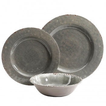 Studio California Mauna 12 Piece Dinnerware Set in  Gray Crackle Look Decal