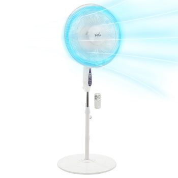 Vie Air 16 Inch 3 Speed Oscillating Stand Fan with Remote Control in White