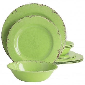 Gibson Mauna 12 Piece Melamine Dinnerware Set in Crackle Green