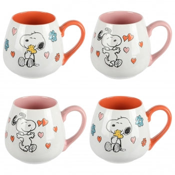 Peanuts Mothers Baby 4 Piece 20 Ounce Stoneware Belly Mug Set in Orange and Pink