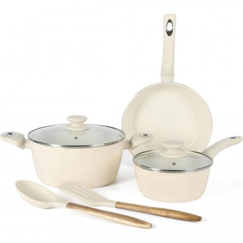Gibson Home Plaza Cafe 7 Piece Forged Aluminum Cookware Set in Linen