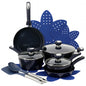Oster Hawke 14 Piece Ceramic Nonstick Cookware Set in Dark Blue