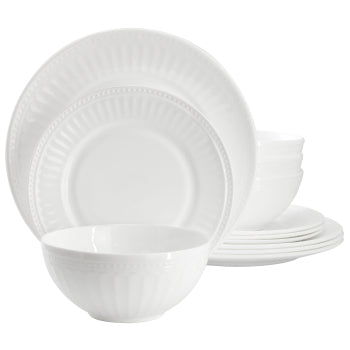 Ultra by Gibson Swanton Arch 12 Piece Break-Resistant Opal Glass Dinnerware Set in White