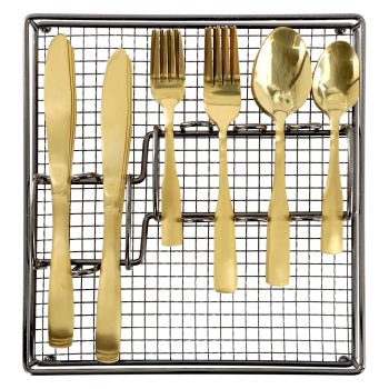 Gibson Home Abbeville 41 Piece Stainless Steel Flatware Set in Gold with Wire Caddy