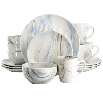Elama Fine Marble 16 Piece Porcelain Dinnerware Set in Blue and Gray