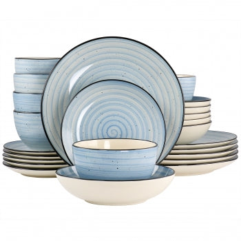 Elama Gia 24 Piece Round Stoneware Dinnerware Set in Light Blue