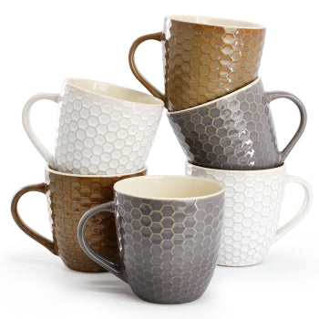 Elama Honeycomb 6-Piece 15 oz. Mug Set, Assorted Colors