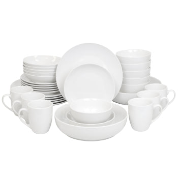 Elama Iris 32 Piece Porcelain Dinnerware Set with 2 Large Serving Bowls in White