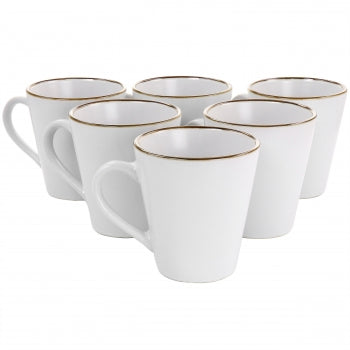 Elama Arthur 6 Piece Stoneware Mug Set in Matte White with Gold Rim