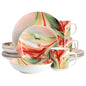 Elama Autumn Storm 16 Piece Abstract Design Round Porcelain Dinnerware Set in Multicolor