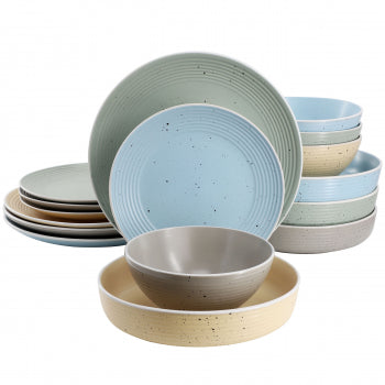Elama Emilia 16 Piece Assorted Double Bowl Stoneware Dinnerware Set in Speckled Multi-Color