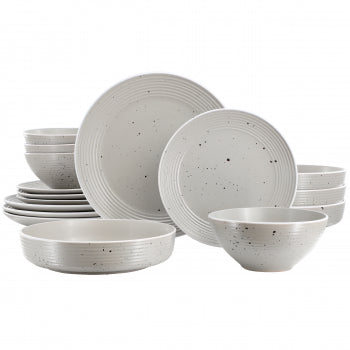 Elama Emilia 16 Piece Double Bowl Stoneware Dinnerware Set in Light Gray