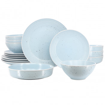 Elama Emilia 16 Piece Double Bowl Stoneware Dinnerware Set in Light Blue