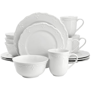Elama Henryi 16 Piece Porcelain Dinnerware Set in White