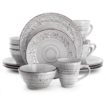 Elama Malibu Calcite 16-Piece Dinnerware Set in Light Gray