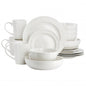 Elama Nikki 18 Piece Ribbed White Porcelain Dinnerware and Serving Bowl Set