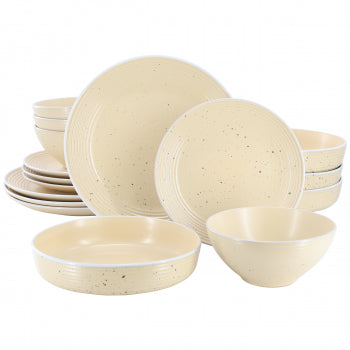 Elama Emilia 16 Piece Double Bowl Stoneware Dinnerware Set in Cream Yellow
