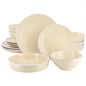 Elama Emilia 16 Piece Double Bowl Stoneware Dinnerware Set in Cream Yellow