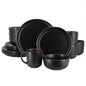 Elama Leo 16 Piece Stoneware Dinnerware Set In Black