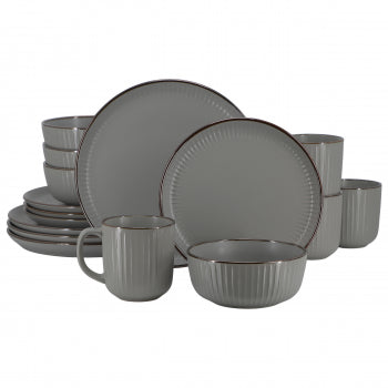 Elama Leo 16 Piece Stoneware Dinnerware Set In Dark Gray