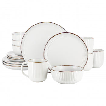 Elama Leo 16 Piece Stoneware Dinnerware Set In White
