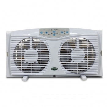 Optimus 8 in. Electric Reversible Twin Window Fan with Thermostat &amp; LED