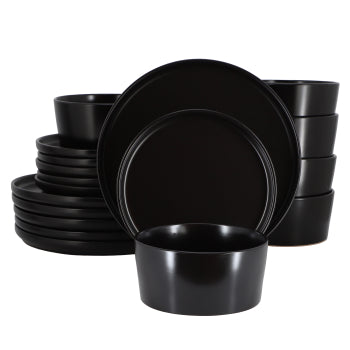 Elama Josh 18 Piece Stoneware Dinnerware Set in Matte Black