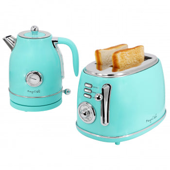 MegaChef 1.8 Quart Electric Tea Kettle and 2 Slice Toaster Combo in Turquoise