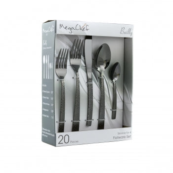 MegaChef Baily 20 Piece Flatware Utensil Set, Stainless Steel Silverware Metal Service for 4 in Black
