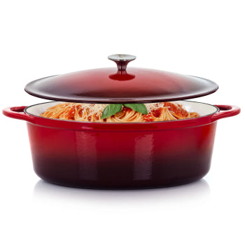 MegaChef 7 Quarts Oval Enameled Cast Iron Casserole in Red