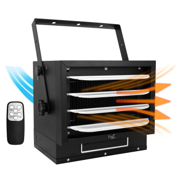 Vie Air 7500W Portable Hard-Wire Installation Garage Heater With Remote and Vertical and Horizontal Air Flow in Black